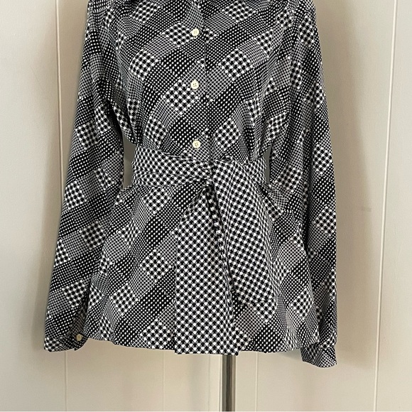 Vintage Button Down Blouse Women's L Long Sleeve Belted - Picture 3 of 7